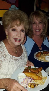 Ruta Lee eating the Fish and Chips